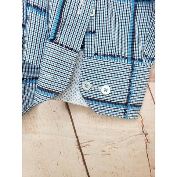 Bugatchi Uomo Men Embroidered Button Up Blue White Dress Shirt RN 99428 - Picture 5 of 12